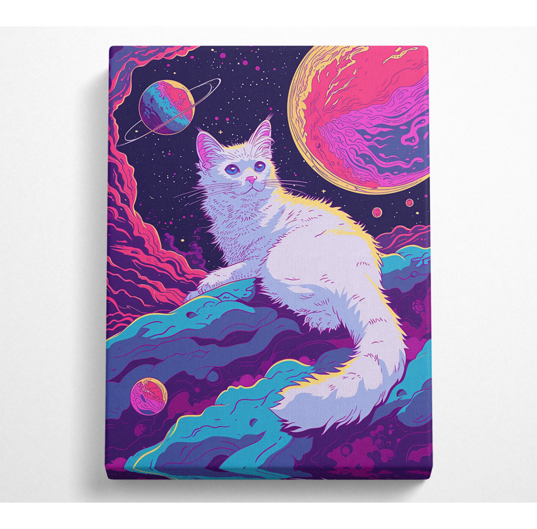 Space Cat Neon - Einzelner Bilderrahmen Kunstdrucke auf Leinwand