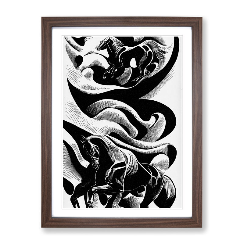 Monochrome Horse No.2 - Framed Print, 64cm H x 46cm W x 2cm D, Walnut