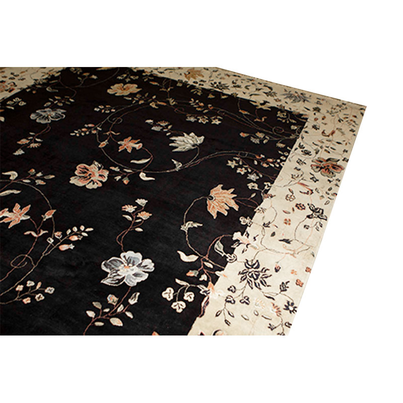 Hand-Knotted High-Quality Black and Beige Area Rug