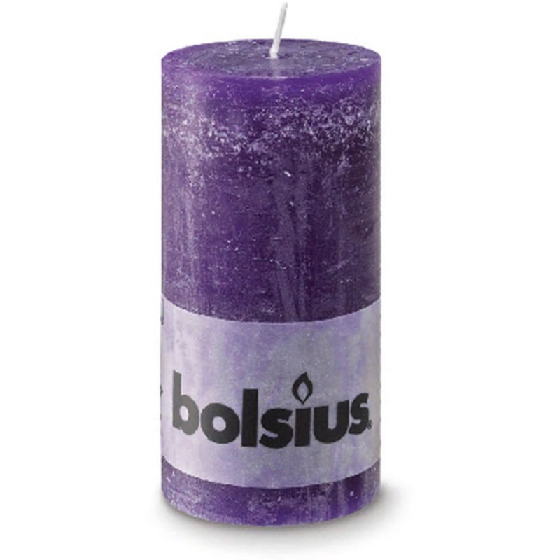 Bolsius Rustic Pillar Candle, 13cm H x 6.8cm diameter, Purple