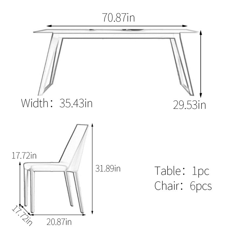 Ensemble de table de salle à manger en acier au carbone fritté blanc, H 29,92 po x L 70,87 po x l 35,43 po