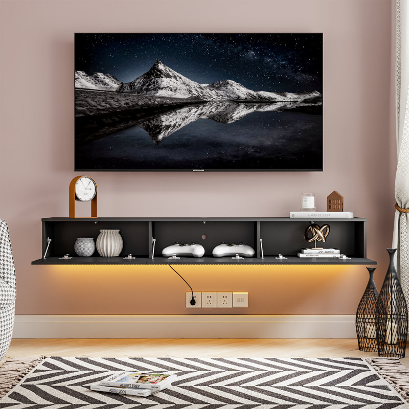 Floating TV Stand Up to 75" TV Wall Mounted Media Console, Black