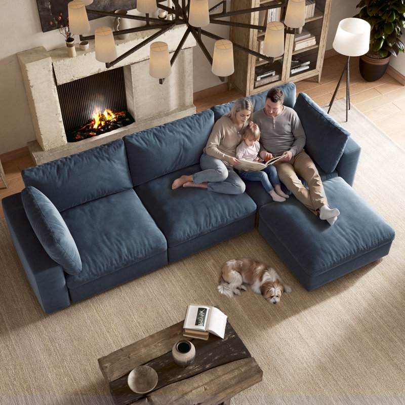 Canapé modulaire rembourré 3 pièces avec rangement 110,5 po, Lin gris clair, H 37,6 po x l 110,5 po x P 34,5 po