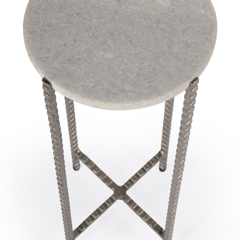 Nigella Granite Cross Legs Side Table, White Marble/Gray