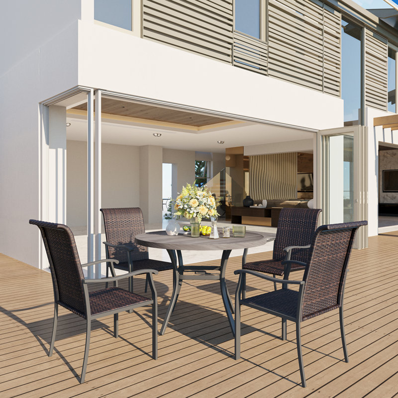4 - Person Patio Dining Set with Round Table, Gray, Khaki