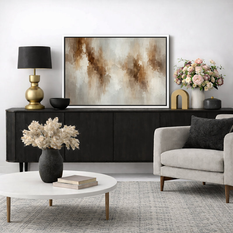 Vertical Earth Tone Abstract Artwork, Living Room Pictures, Framed Canvas Giclee Print Wall Art, 16" H x 24" W