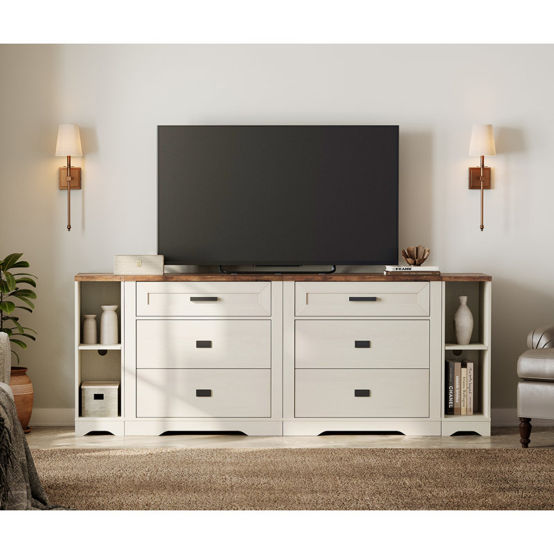 Laziza 4-In-1 Large Farmhouse Wood Entertainment Center With Drawers And Shelvs, White Wood