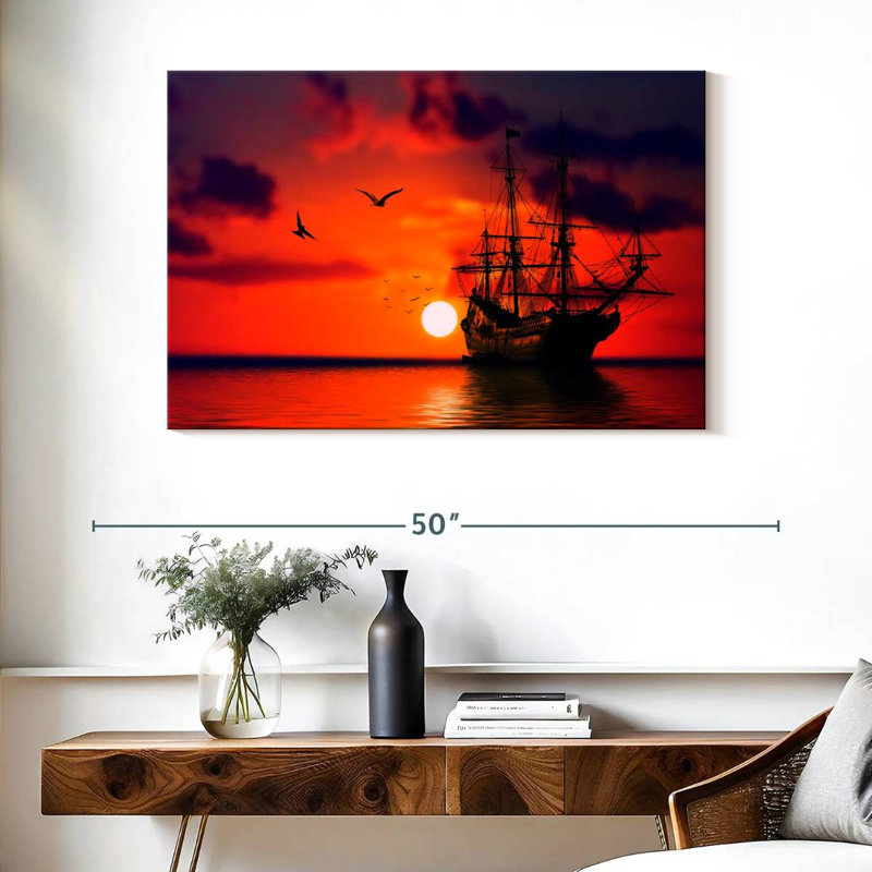 Mehar Ship Sunset, 26" H x 39" W