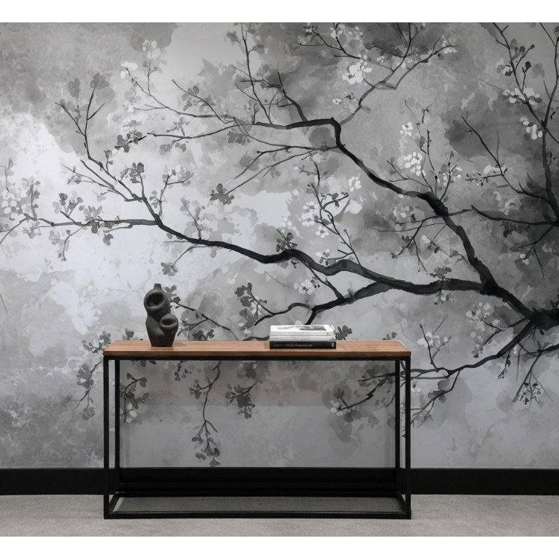 Papier peint branches d'arbres aquarelle, L: 190 po x H: 108 po, Non-collé