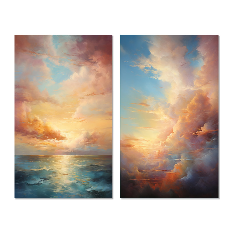 «Ocean Sunset Celestial Symphony», 2 pièces, H 40 po x l 40 po, Toile tendue