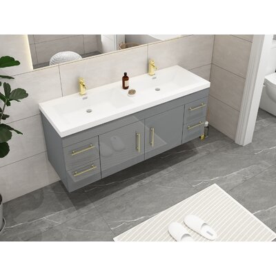 Romer 59"" Wall-Mounted Double Bathroom Vanity -  Wade LoganÂ®, 78051ABF6F8F4738A51A1C4C0D622BFA