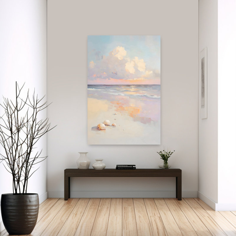 «Pastel Sunset Seashells», art mural contemporain abstrait, H 60 po x l 40 po