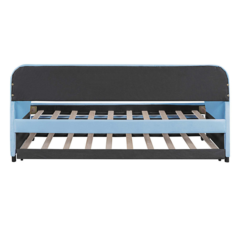 Upholstered Daybed with Trundle Bed, Light Blue