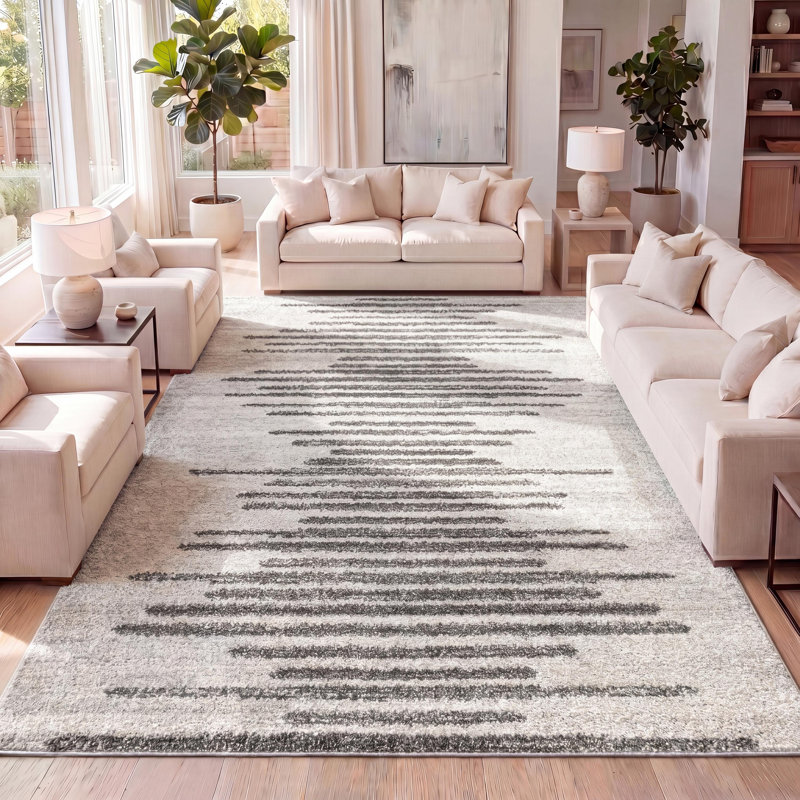 Errol Aya Berber Stripe Geometric Cream/Gray Rug, Rectangle 3' x 5'