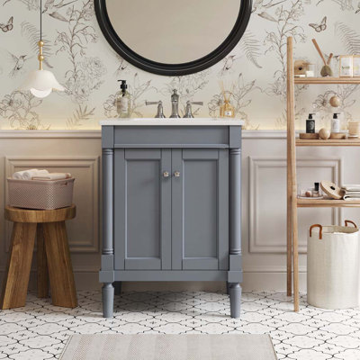 Meuble-lavabo de salle de bain avec lavabo supérieur, armoire de rangement moderne à 2 niveaux