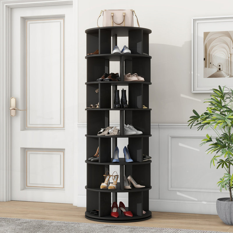 Bibliothèque rotative, étagère à chaussures à 7 niveaux avec 5 grilles par couche, Noir