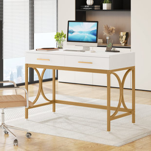 Ultra Modern White Lacquer Executive Desk with Three Drawers 