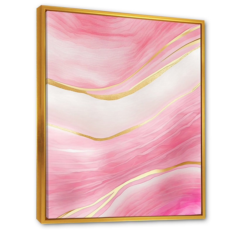 «Abstract Geode Marble Waves Pink II», reproduction sur toile, H 32 po x l 24 po x P 1 po, Toile avec cadre flottant or