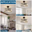 17,71 po Ventilateur de plafond intérieur en cristal noir moderne avec lumière Fandelier de luxe avec pales de ventilateur réversibles silencieuses