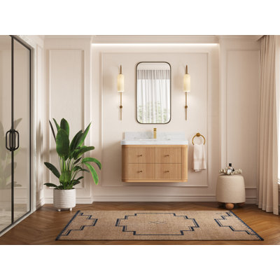 Hampton Floating Oak 36 In. W X 22 In. D Single Sink Bathroom Vanity In Dark Natural With 2 In.