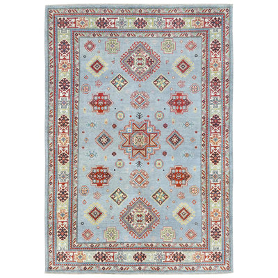 Tapis oriental bleu clair en laine biologique noué à la main 6 pi x 6 po x 8 po x 9 po Kazak