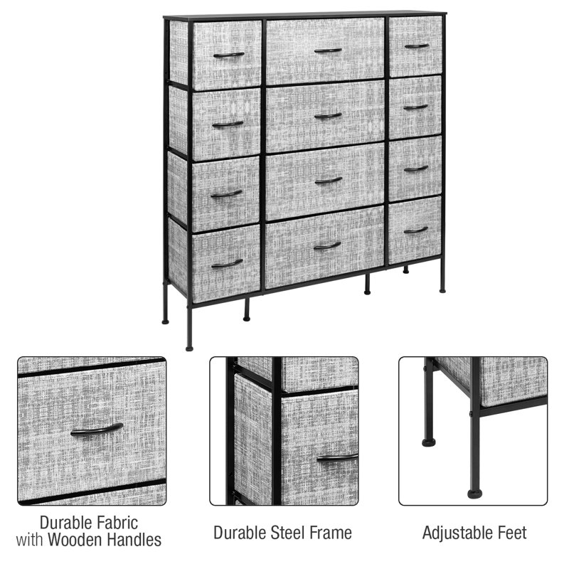 Sorbus 12-Drawer Gray and Black Fabric Dresser with Steel Frame