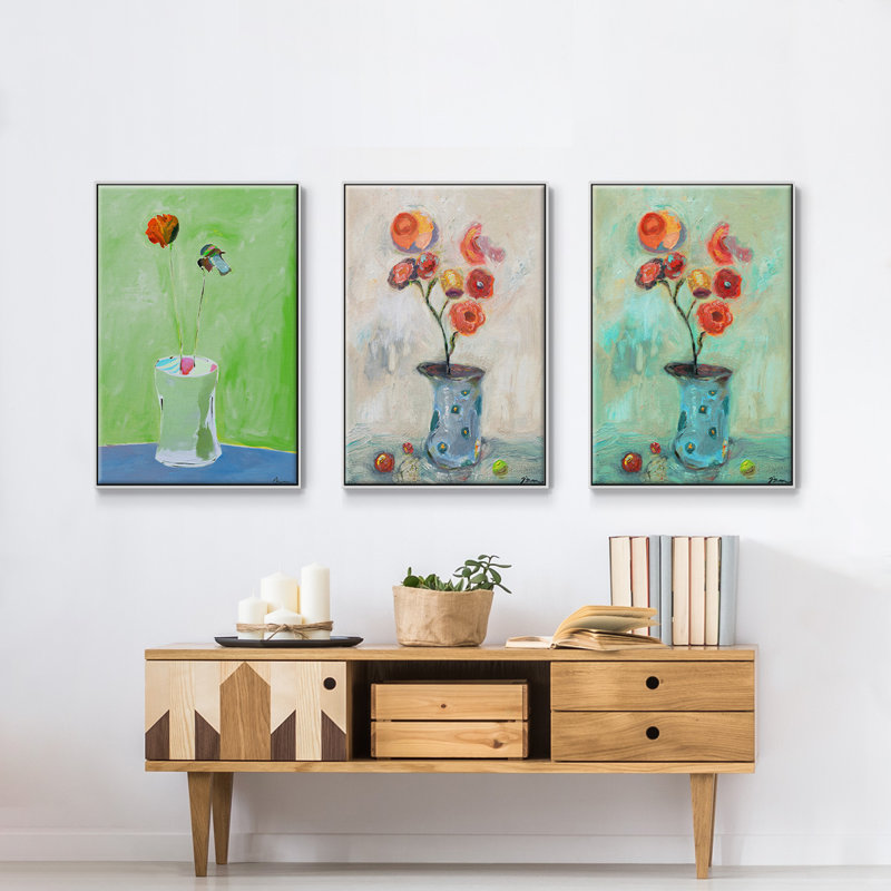 Orange pop encadrée sur toile, 3 pièces, Cadre blanc, H 27 po x l 54 po x P 2 po