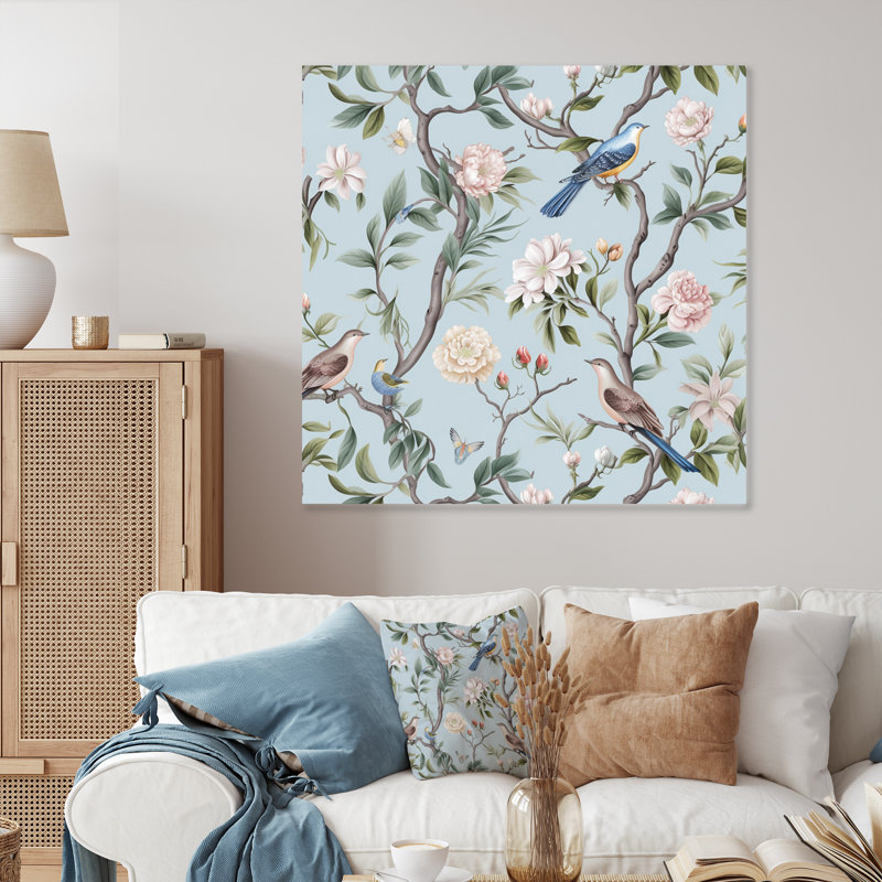 Minimalisme oiseau sur fleurs VII - Art mural en métal floral, salon, H 16 po x l 16 po x P 1 po