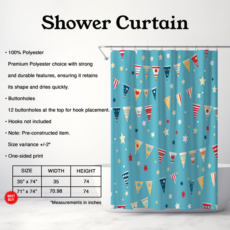 Party Festivities - Rideau de douche haut de gamme, H 74 po x l 71 po