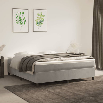 Box Spring Bed Frame Light Grey California King Velvet 