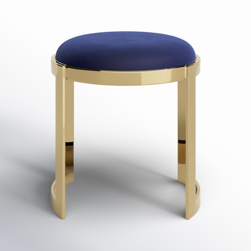 Tabouret de coiffeuse en métal Nouri - table basse avec repose-pieds Orion, Doré, Velours marine