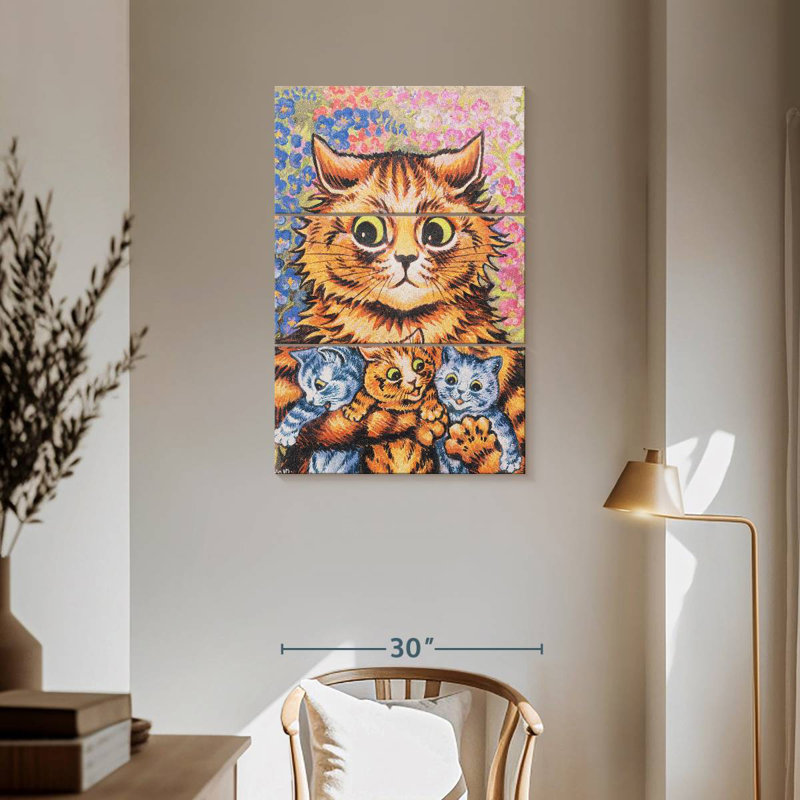 Brampt, un chat avec ses chatons, H 57 po x l 36 po