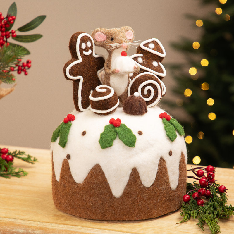 Décoration de Noël souris et pain d'épices - 11 po - brun et blanc
