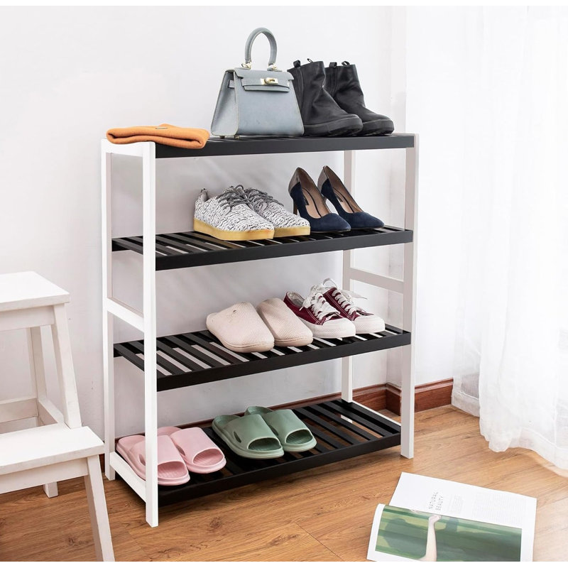 12 Pair Shoe Rack, Black/White