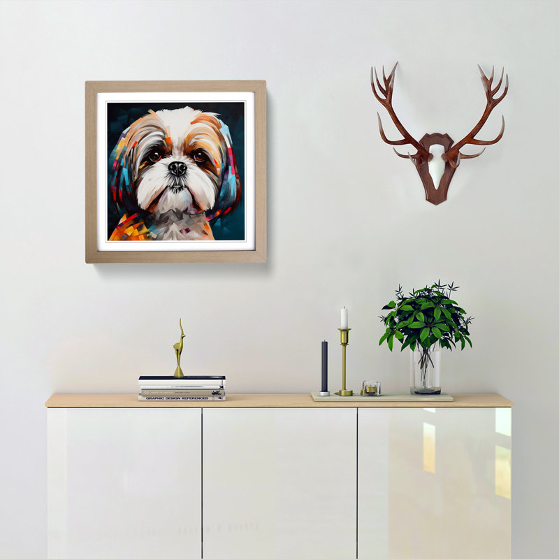 Shih Tzu Constructivism No.4 1 Piece Single Picture Frame Wall Art, Oak