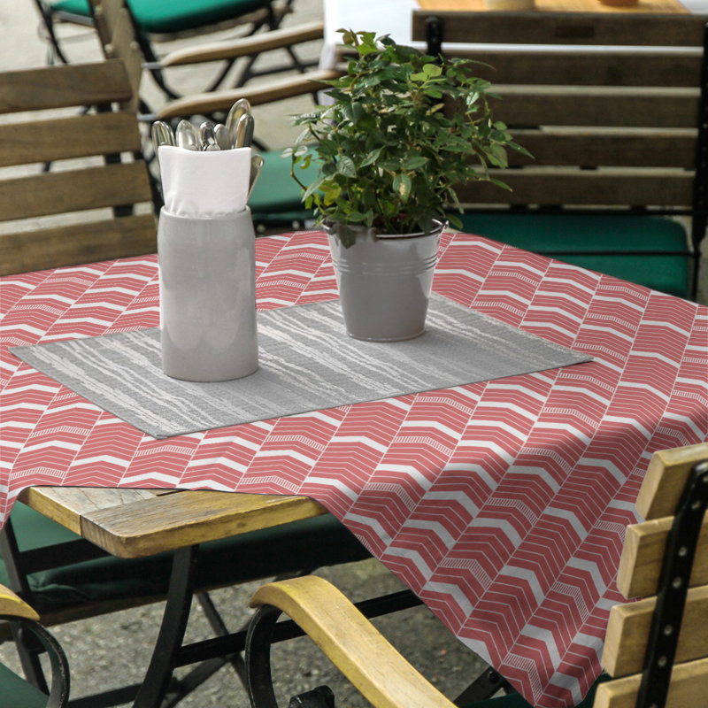 Stephenie Lined Chevrons Tablecloth, Red/White/Peach
