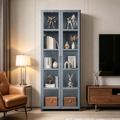 Modern Home Office 63" 5-Tier Transparent Display Cabinet Acrylic Double Door Floor-Standing Showcase Bookshelf Curio Cabinet For Living Room Bedroom