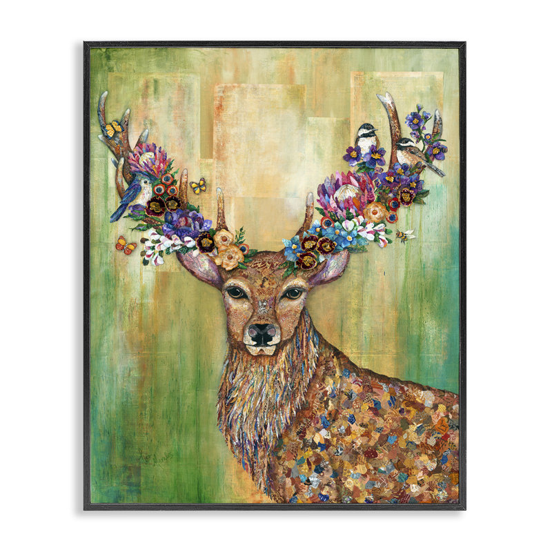 Giclée encadrée à motif de cerfs rouges, design par Lisa Morales, H 20 po x l 16 po, Giclée encadrée noir minuit