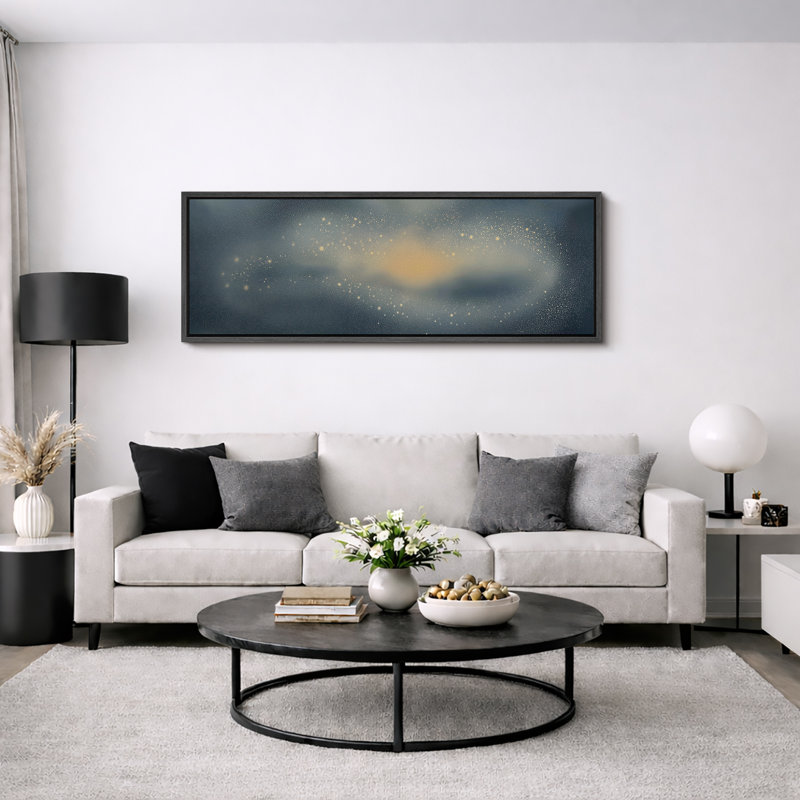 «Dreamy Blue and Gold Cosmic Abstract galax», impression sur toile encadrée, H 20 po x l 60 po, Noir