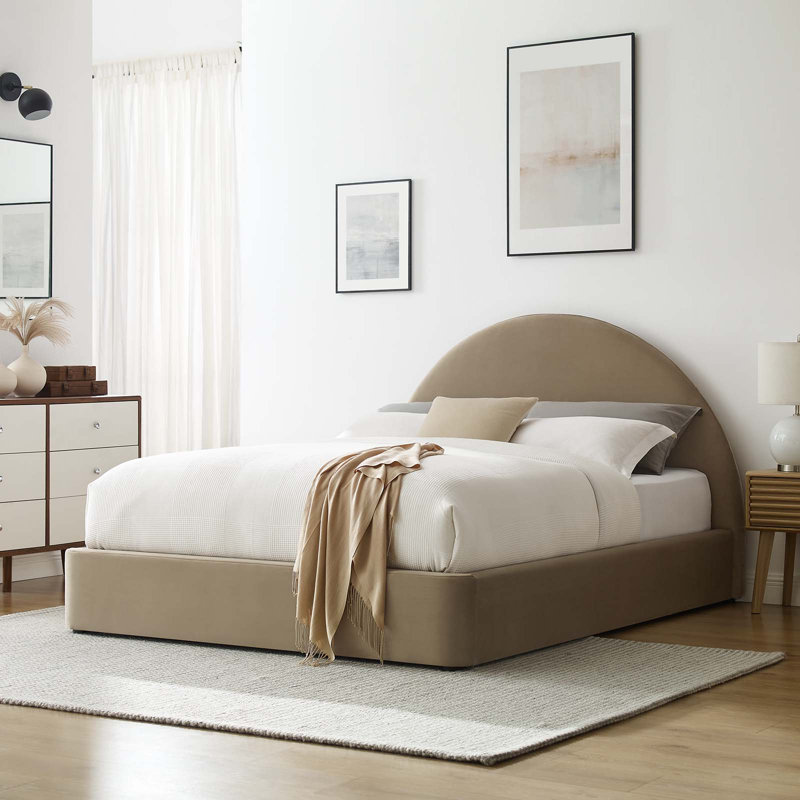 Resort Performance Velvet Arched Round Platform Bed, Taupe, Full