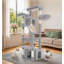 Grand arbre à chat, tour de chat d'intérieur de 72 pouces de hauteur pour 6 grands chats, condo pour animaux d'escalade en coin avec 2 grandes plateformes / 2 chats / 6 poteaux à griffer / 1 panier suspendu, gris clair-59603893