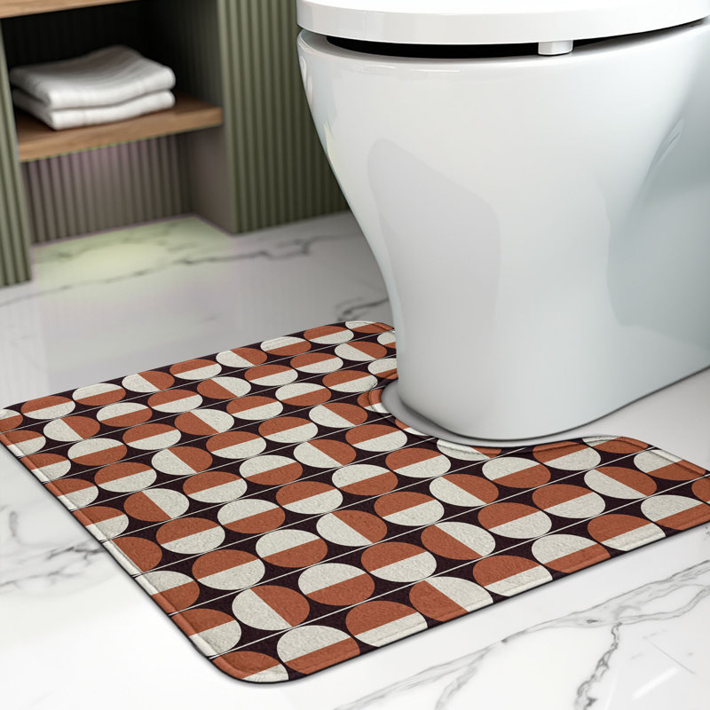  Mid Century Toilet Mat U-Shape Bathroom Rug 20" x 16" Seal Brown Cinnamon