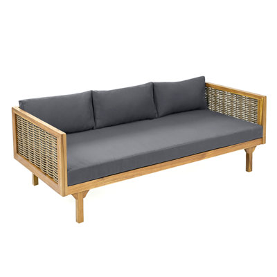 Claremont 3 Seater Daybed With Rattan Arms (Dark Grey Cushion)