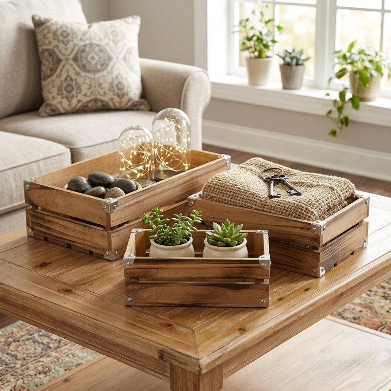 Union Rustic Solid Wood Decorative Bin, Dark Brown