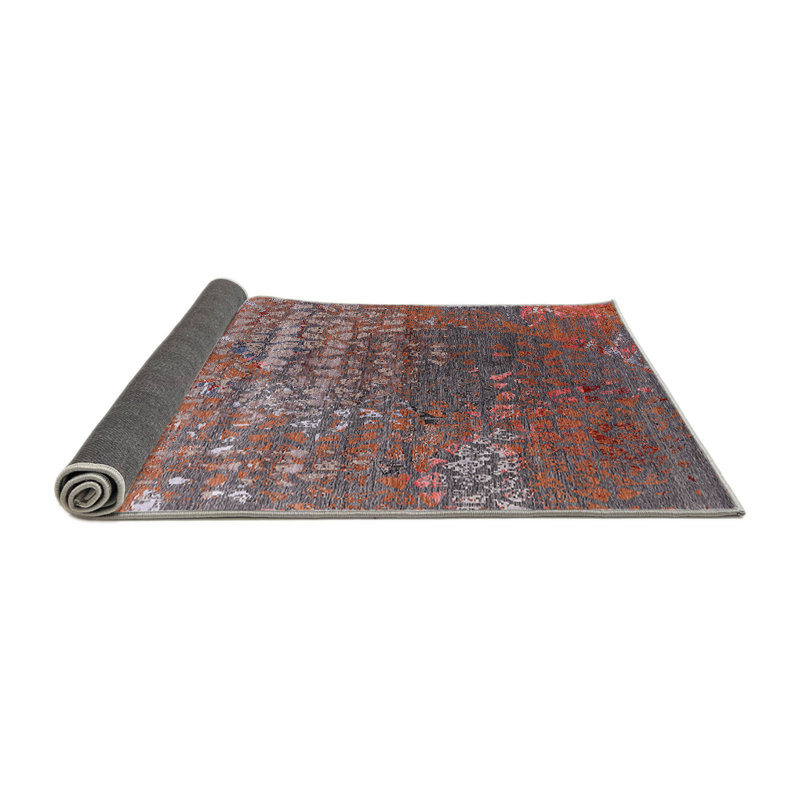 Tapis orange / gris à motif abstrait Carlsbad, Rond 6 pi