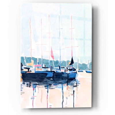 «Watercolor Boat Club I» par Emma Scarvey, art mural en verre acrylique