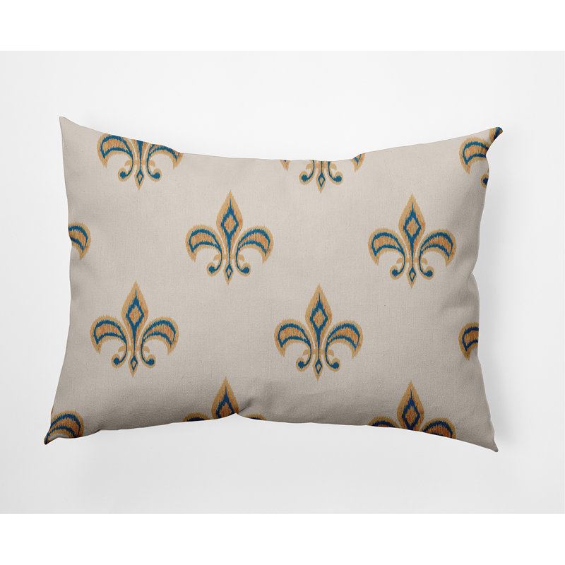 Coussin décoratif intérieur / extérieur Fleur De Lis, 14 po x 20 po, Bleu automne