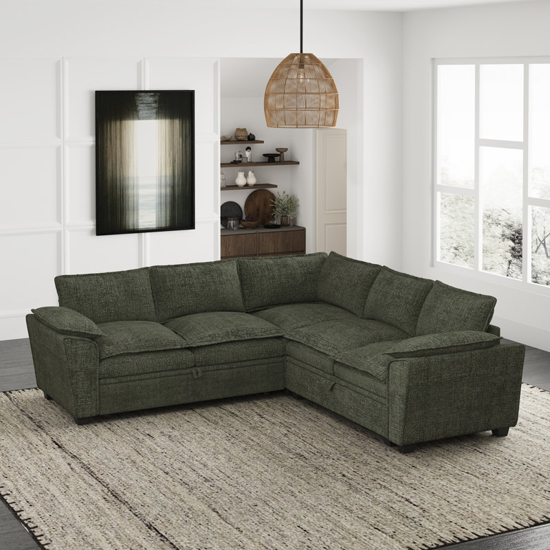 Luna L-Shaped Chenille Small Sofa Livingroom Apartment Storage Seat Sectional Couch Convertible Pull Out Bed Sleeper