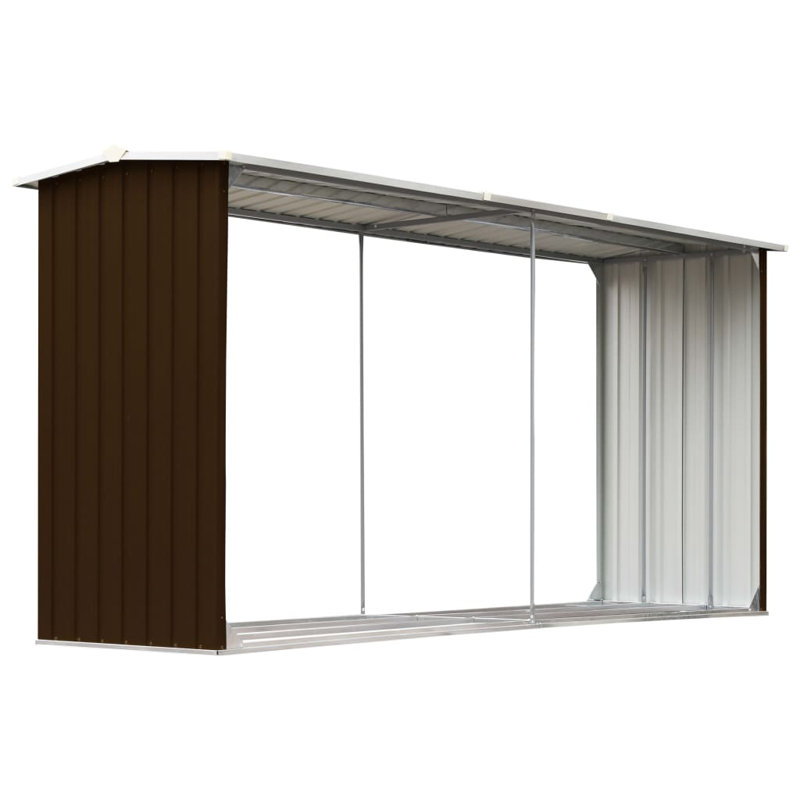 vidaXL Garden Log Storage Shed Galvanised Steel Outdoor Sheds Multi Colours, Brown