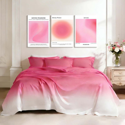 60*40,3-Piece Abstract Feminine Canvas Wall Art: Pink Wall Decor With Gradual Affirmations Artwork.
